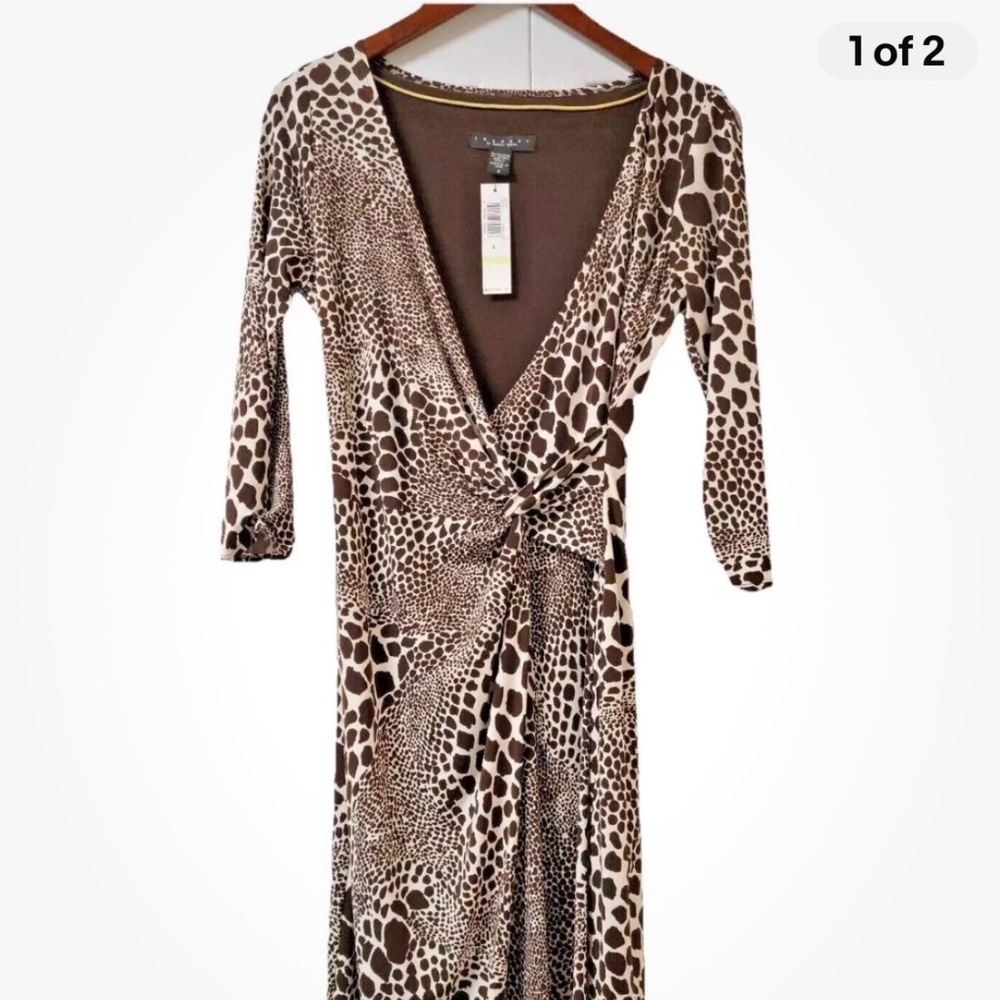 NWT LAUNDRY SHELLI SEGAL Faux Wrap Animal Print Dress size 4
